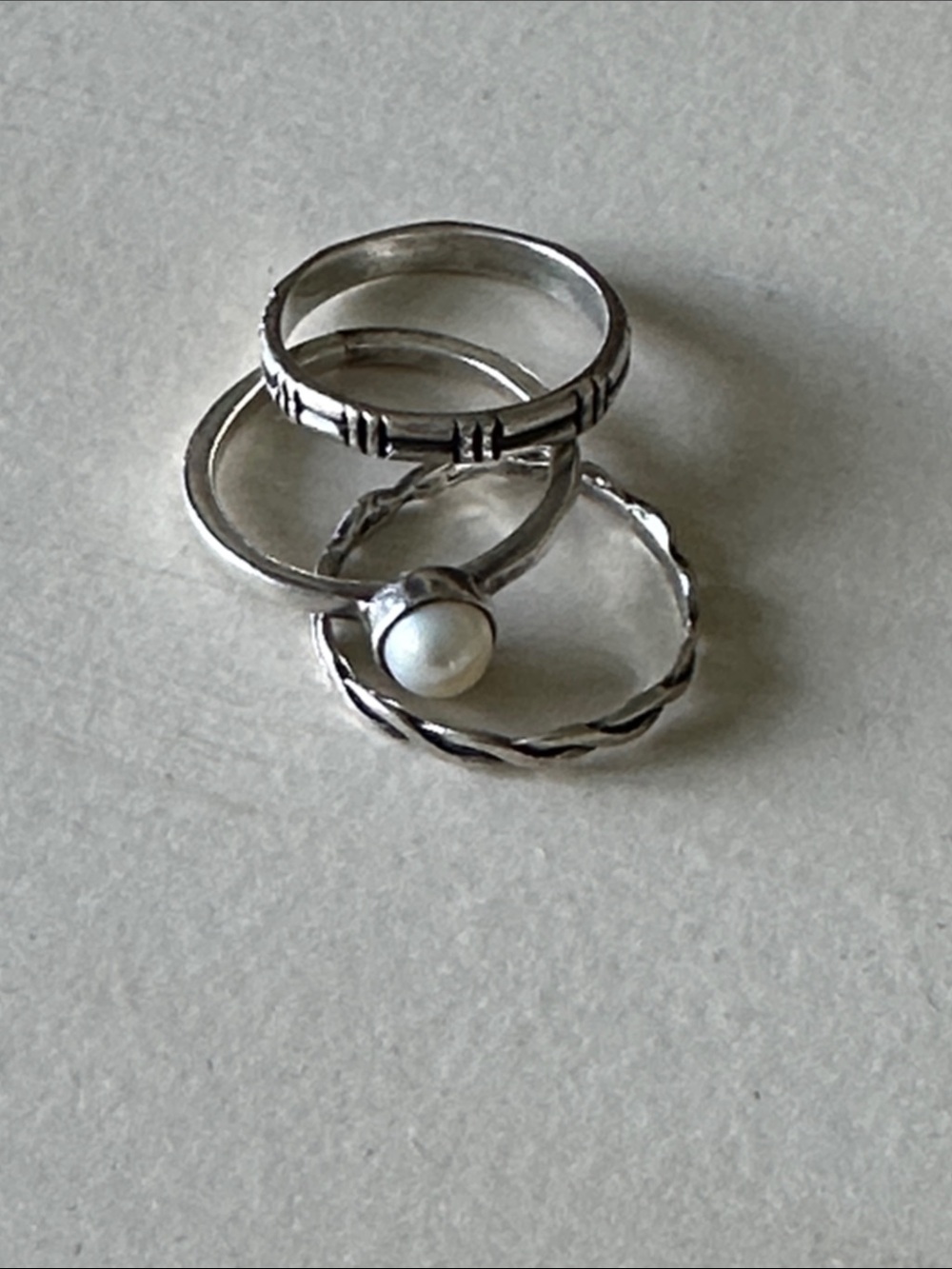 Silpada Silver Trio Rings with White Pearl